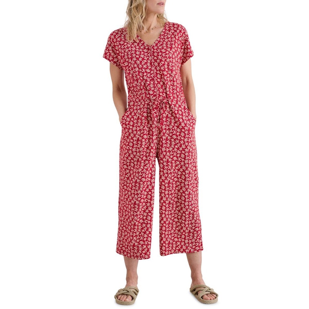 Seasalt Cornwall Organic Cotton Rose Trellis Short Sleeve Red‎ Jumpsuit Size 6